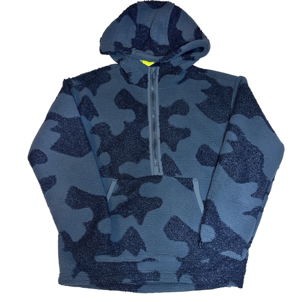 All in Motion High Pile Fleece Hoodie Blue Camo Half Zip Youth Large 10/12 NWT